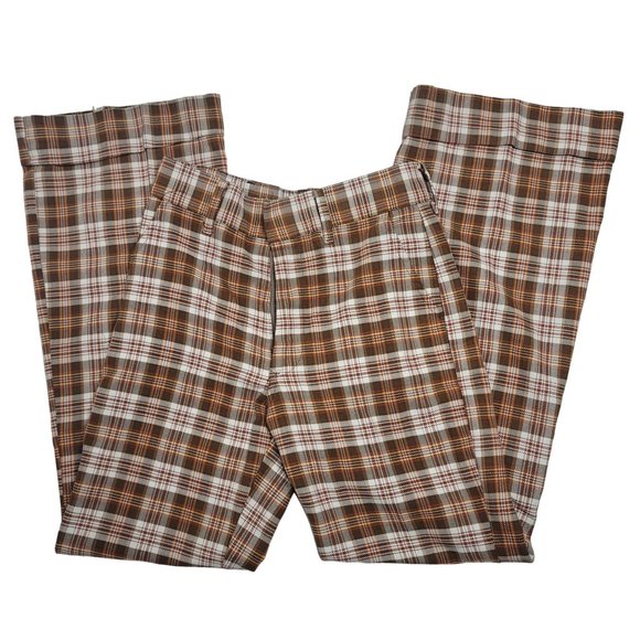 vintage hand made wool plaid belle bottom 70s pants see measurements - Picture 2 of 10